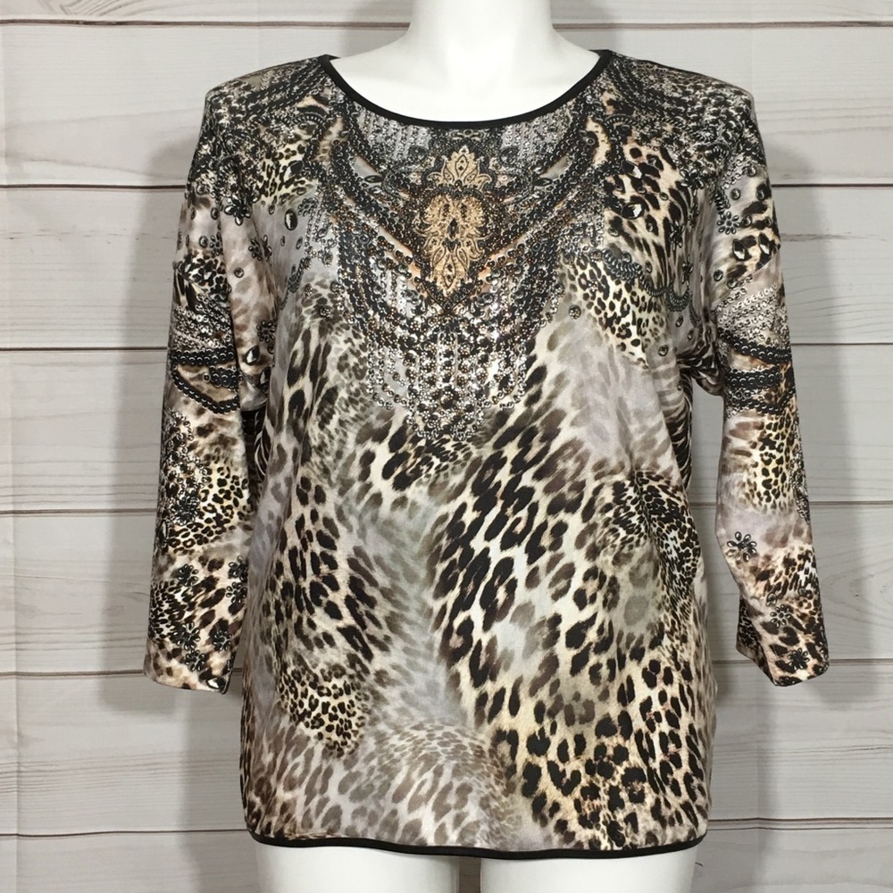Chico’s Jewell Leopard Swirl Dolman Sleeve Top Size 12/Large/Chico’s 2